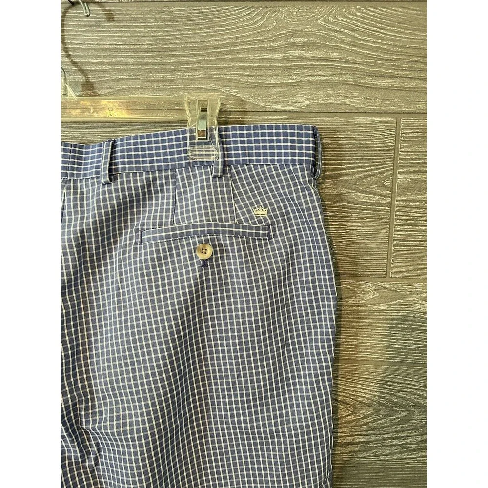 Peter Millar Shorts Mens 38 Blue White Check Wicking Golf Performance Activewear